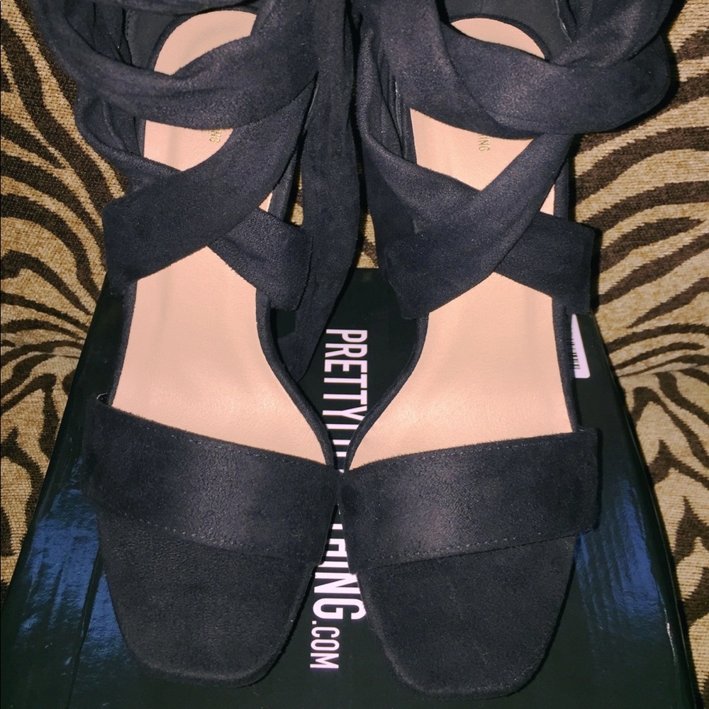 TRIA BLACK FAUX SUEDE WRAP PLATFORM SANDALS - Picture 6 of 8
